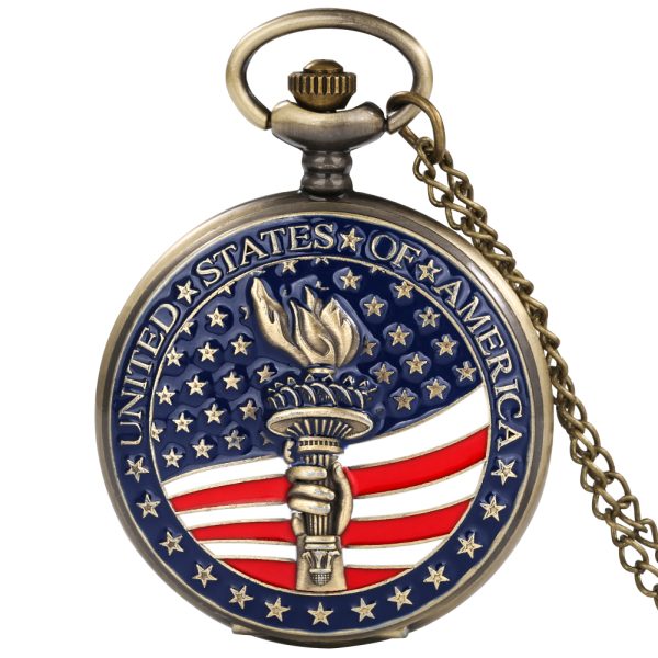 Pocket watch makers custom japan movt quartz antique hunter pocket watches with american flag and eagle pattern - Beryl Watch