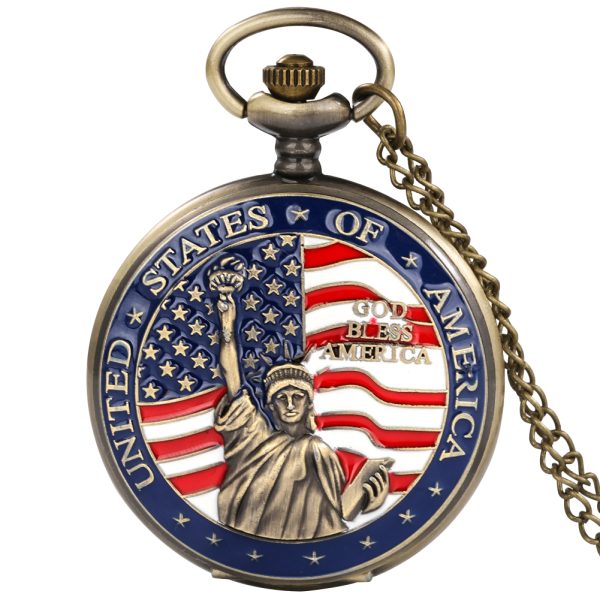 Pocket watch makers custom japan movt quartz antique hunter pocket watches with american flag and eagle pattern - Beryl Watch