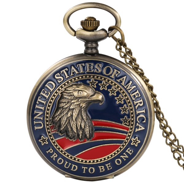 Pocket watch makers custom japan movt quartz antique hunter pocket watches with american flag and eagle pattern - Beryl Watch