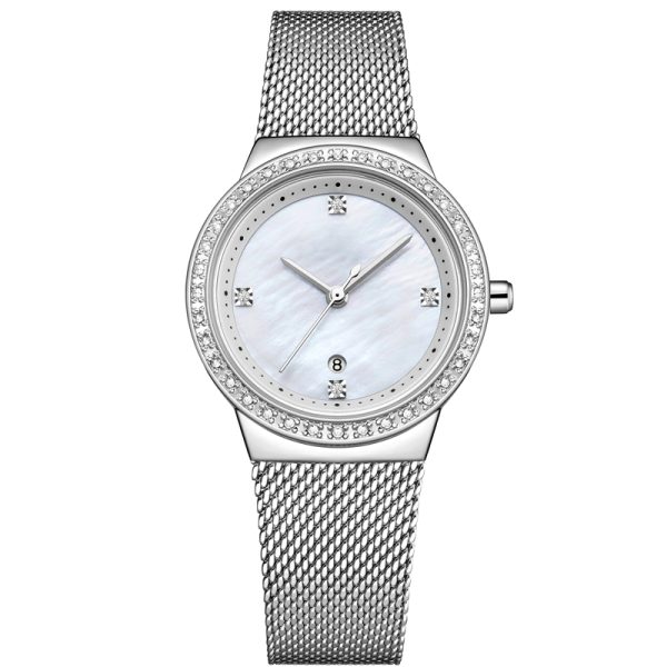 Custom made ladies MOP dial watches logo on minimalist watch face - Beryl Watch