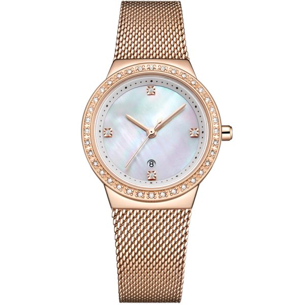 Custom made ladies MOP dial watches logo on minimalist watch face - Beryl Watch