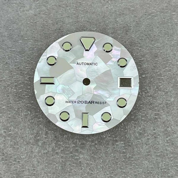 custom quality mother of pearl watch dial with luminous markers 28.5mm - Beryl Watch